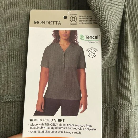 NEW Mondetta Women's XXL Ribbed Olive Green Polo Shirt TENCEL/Modal Blend - Picture 10 of 11